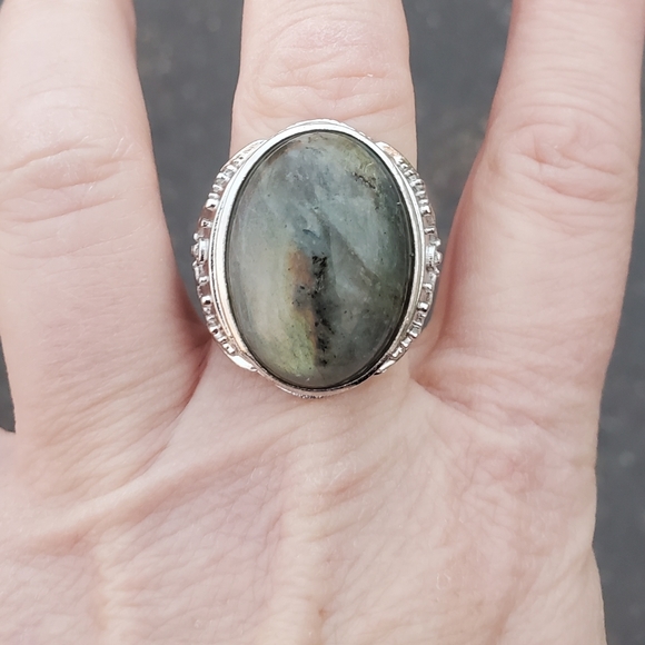 New Men's Labradorite Adjustable 925 Silver Ring. - Picture 14 of 16